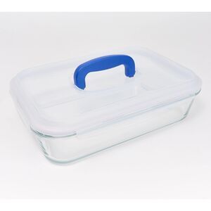 LocknLock 9x13 Glass Baking Dish w/ Domed Handle Lid Clear Blue Handle New